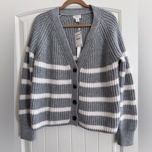 Nordstrom Gray Striped Chunky Cardigan